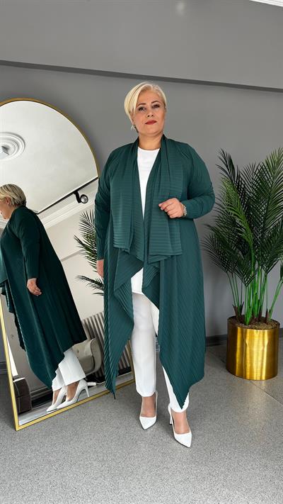 Selma Büyük Beden Mendil Yakalı Plise Hırka