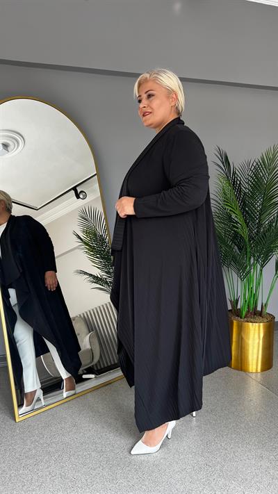 Selma Büyük Beden Mendil Yakalı Plise Hırka