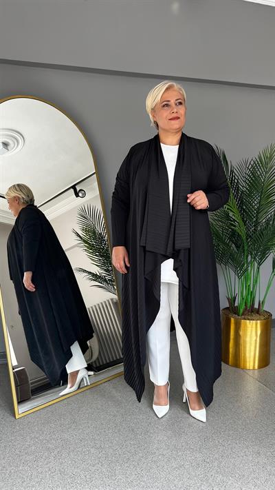 Selma Büyük Beden Mendil Yakalı Plise Hırka
