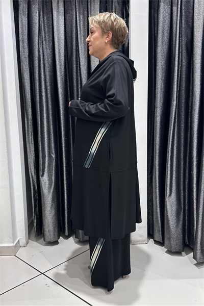 Selma Büyük Beden Modern Çizgili Üçlü Takım