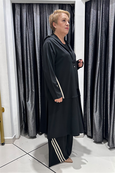 Selma Büyük Beden Modern Çizgili Üçlü Takım