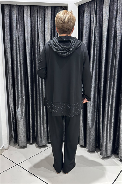 Selma Büyük Beden Modern Patchwork Detaylı Kapüşonlu Takım