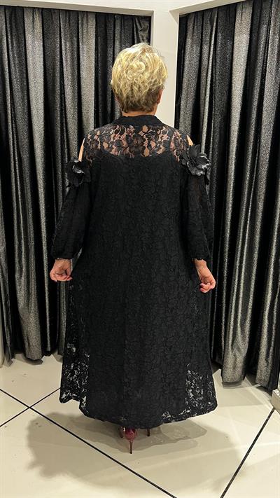Selma Büyük Beden Omuz Dekolteli Siyah Dantel Elbise