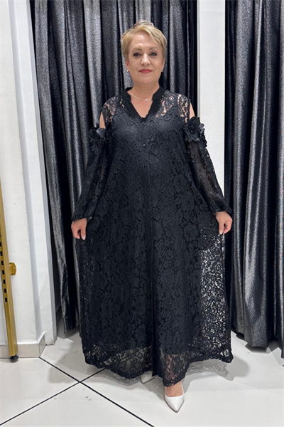 Selma Büyük Beden Omuz Detaylı İçlikli Elbise