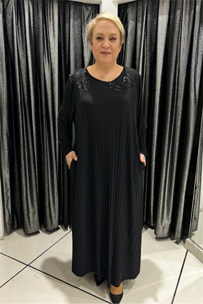 Selma Büyük Beden Omuz Detaylı Tasarım Uzun Elbise