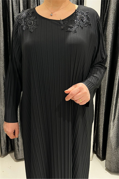 Selma Büyük Beden Omuz Detaylı Tasarım Uzun Elbise