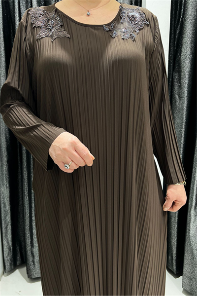 Selma Büyük Beden Omuz Detaylı Tasarım Uzun Elbise