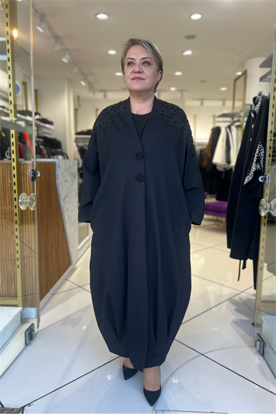 Selma Büyük Beden Omuz Detaylı Uzun Kap