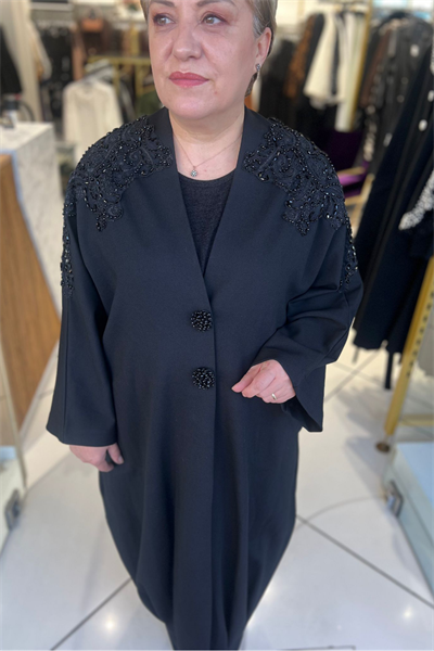 Selma Büyük Beden Omuz Detaylı Uzun Kap