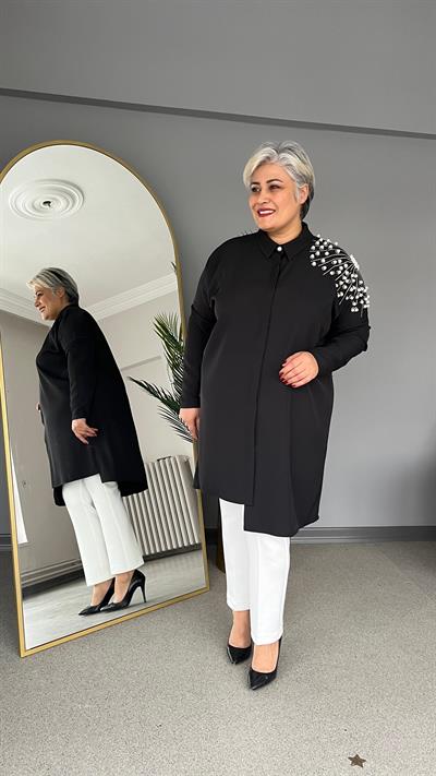 Selma Büyük Beden Omzu İncili Gömlek