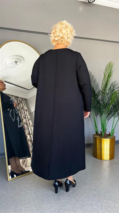 Selma Büyük Beden Ön Saten Arka Örme Kumaş Elbise Tunik