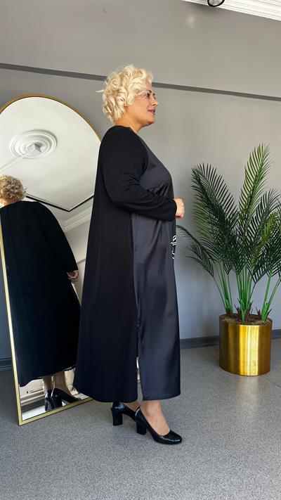 Selma Büyük Beden Ön Saten Arka Örme Kumaş Elbise Tunik