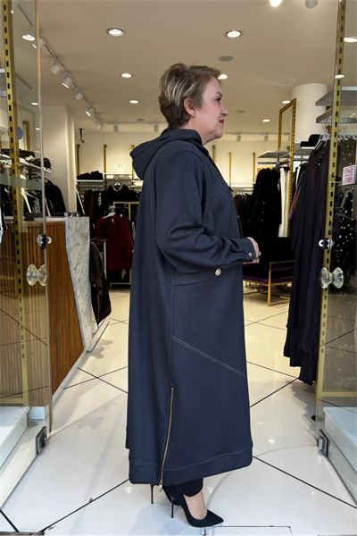 Selma Büyük Beden Önden Fermuarlı Kapüşonlu Örme Kupra Kap