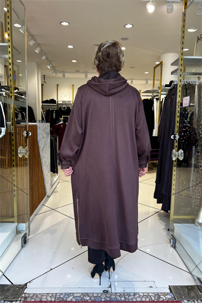 Selma Büyük Beden Önden Fermuarlı Kapüşonlu Örme Kupra Kap