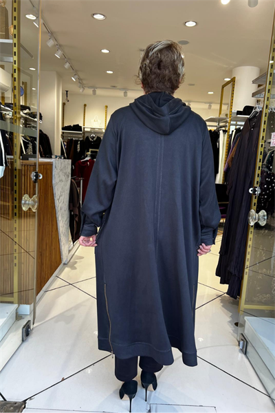 Selma Büyük Beden Önden Fermuarlı Kapüşonlu Örme Kupra Kap