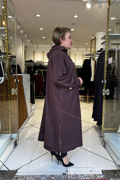 Selma Büyük Beden Önden Fermuarlı Kapüşonlu Örme Kupra Kap