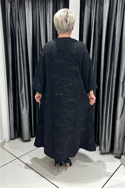 Selma Büyük Beden Önü Açılabilir Desenli Çıt Çıtlı Kap/Elbise