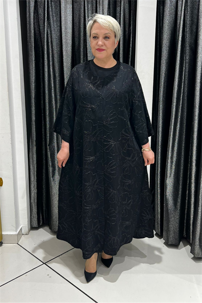 Selma Büyük Beden Önü Açılabilir Desenli Çıt Çıtlı Kap/Elbise