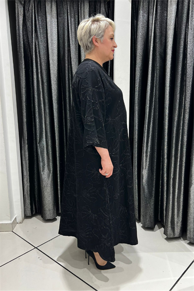 Selma Büyük Beden Önü Açılabilir Desenli Çıt Çıtlı Kap/Elbise