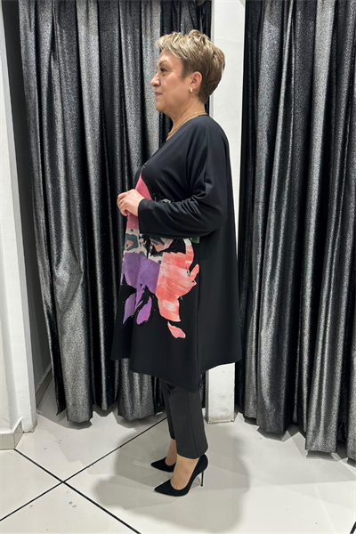 Selma Büyük Beden Önü Desenli Rahat Kesim Tunik