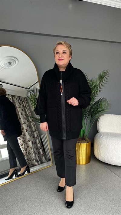 Selma Büyük Beden Örgü Detaylı Hırka