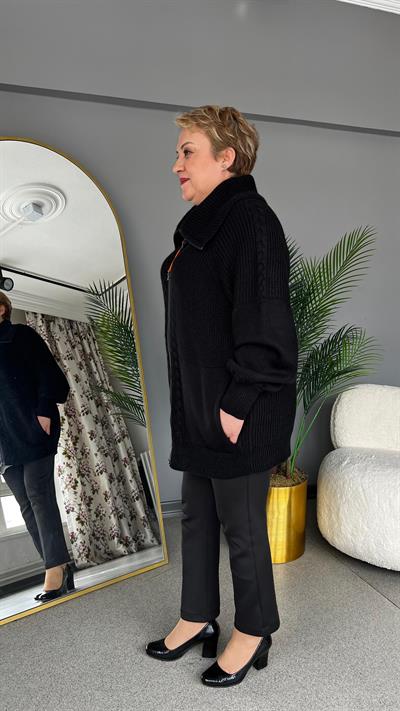 Selma Büyük Beden Örgü Detaylı Hırka