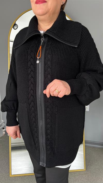 Selma Büyük Beden Örgü Detaylı Hırka