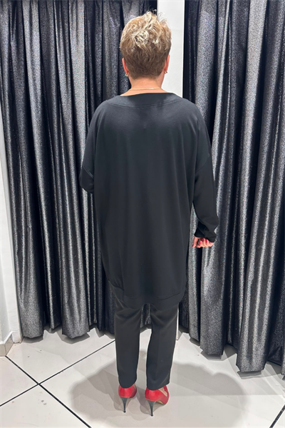 Selma Büyük Beden Örme Kumaş Şeritli Patch Detaylı Tunik