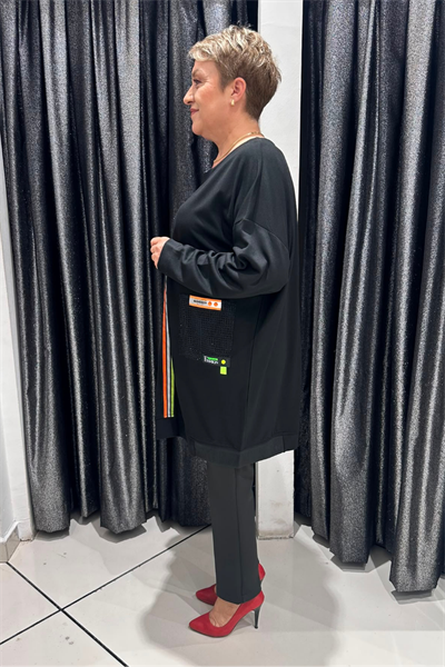 Selma Büyük Beden Örme Kumaş Şeritli Patch Detaylı Tunik