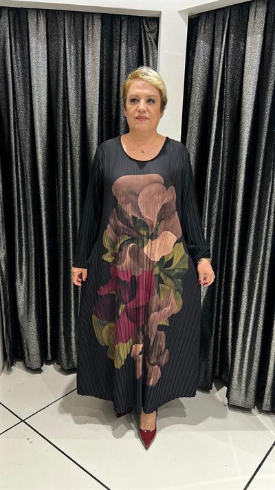 Selma Büyük Beden Özel Tasarım Desenli Elbise