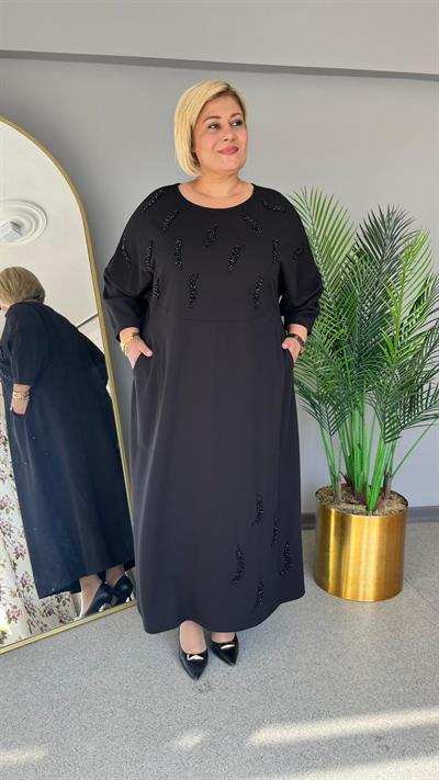 Selma Büyük Beden Özel Tasarım Siyah Elbise