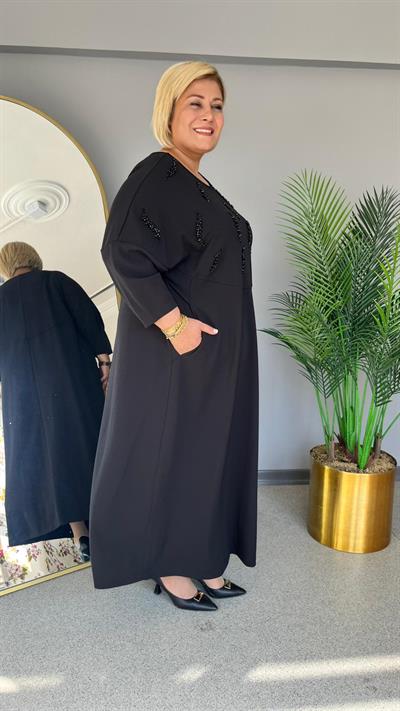 Selma Büyük Beden Özel Tasarım Siyah Elbise
