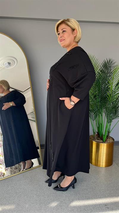 Selma Büyük Beden Özel Tasarım Siyah Elbise