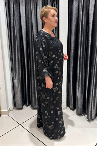 Selma Büyük Beden Pamuk Saten A Kesim Çiçek Desenli Elbise