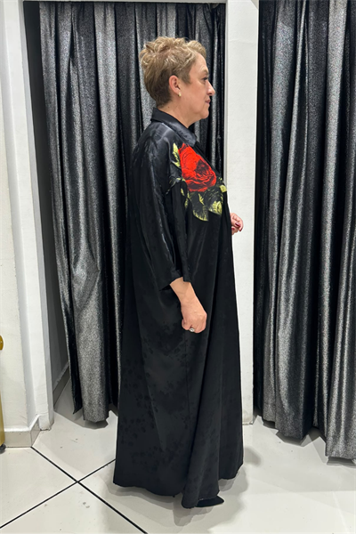Selma Büyük Beden Pamuk Saten Çiçek Detaylı Elbise
