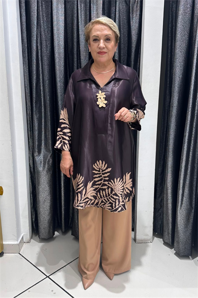 Selma Büyük Beden Pamuk Saten Desenli Tunik