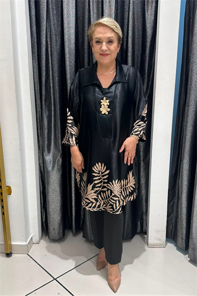Selma Büyük Beden Pamuk Saten Desenli Tunik