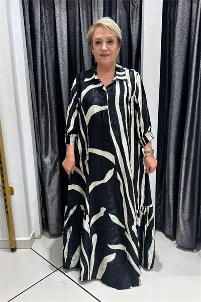 Selma Büyük Beden Pamuk Saten Düğmeli Elbise
