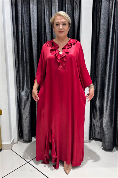Selma Büyük Beden Pamuk Saten Fırfır Detaylı Elbise