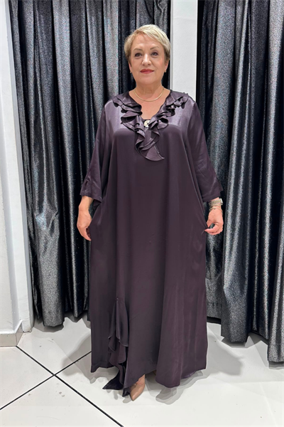Selma Büyük Beden Pamuk Saten Fırfır Detaylı Elbise