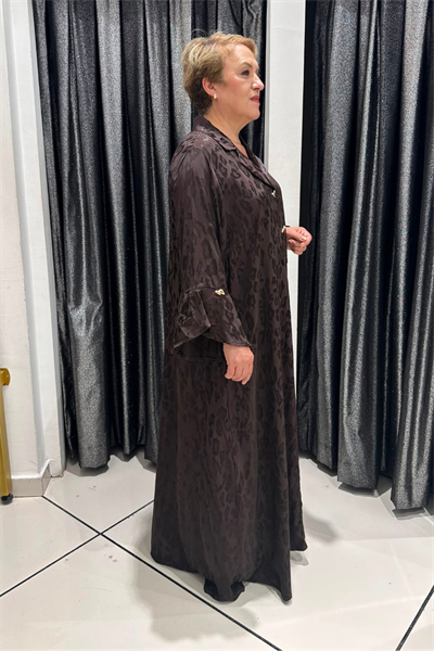 Selma Büyük Beden Pamuk Saten Kendinden Desenli Elbise