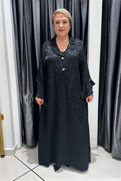 Selma Büyük Beden Pamuk Saten Kendinden Desenli Elbise