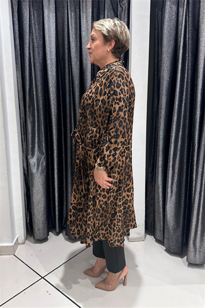 Selma Büyük Beden Pamuk Saten Leopar Tunik