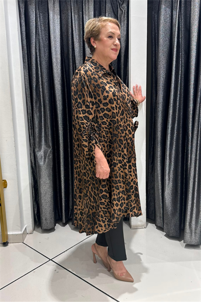 Selma Büyük Beden Pamuk Saten Leopar Tunik