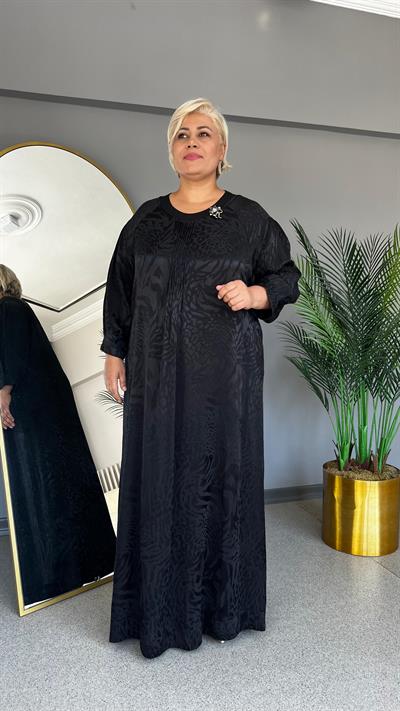 Selma Büyük Beden Pamuk Saten Önü Nervürlü Basic Elbise