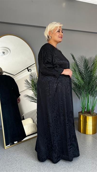 Selma Büyük Beden Pamuk Saten Önü Nervürlü Basic Elbise