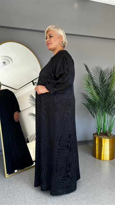 Selma Büyük Beden Pamuk Saten Önü Nervürlü Basic Elbise