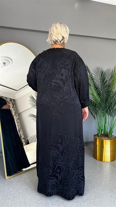 Selma Büyük Beden Pamuk Saten Önü Nervürlü Basic Elbise