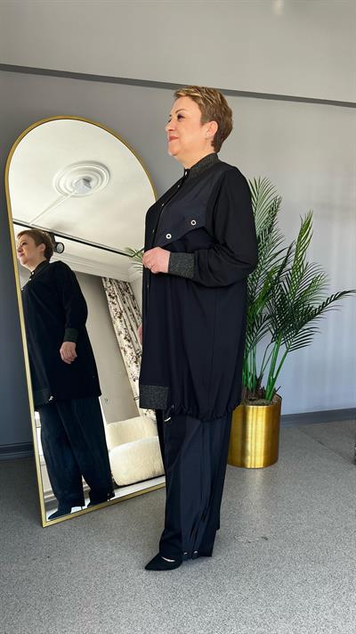 Selma Büyük Beden Pantolonlu Paraşüt Kombinli Örme Takım