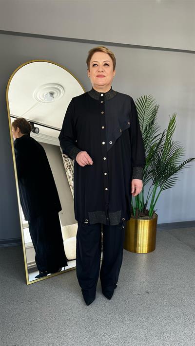 Selma Büyük Beden Pantolonlu Paraşüt Kombinli Örme Takım